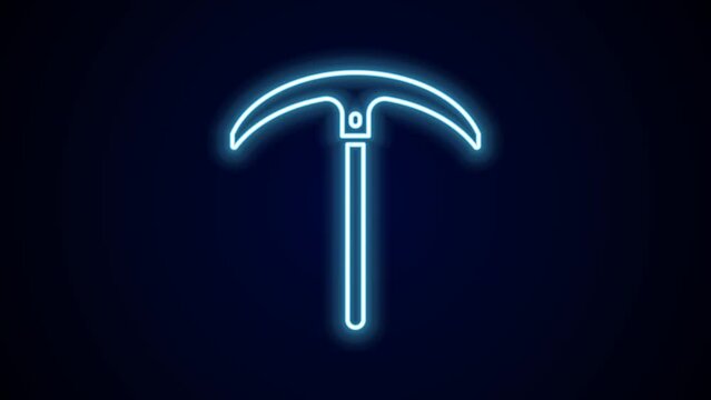 Glowing neon line Pickaxe icon isolated on black background. 4K Video motion graphic animation