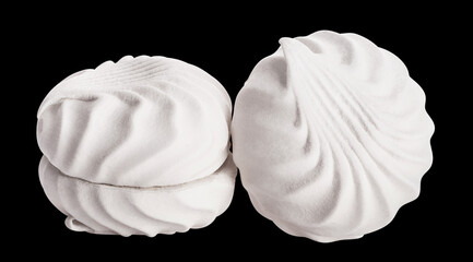 Delicious zephyr marshmallows, isolated on black background