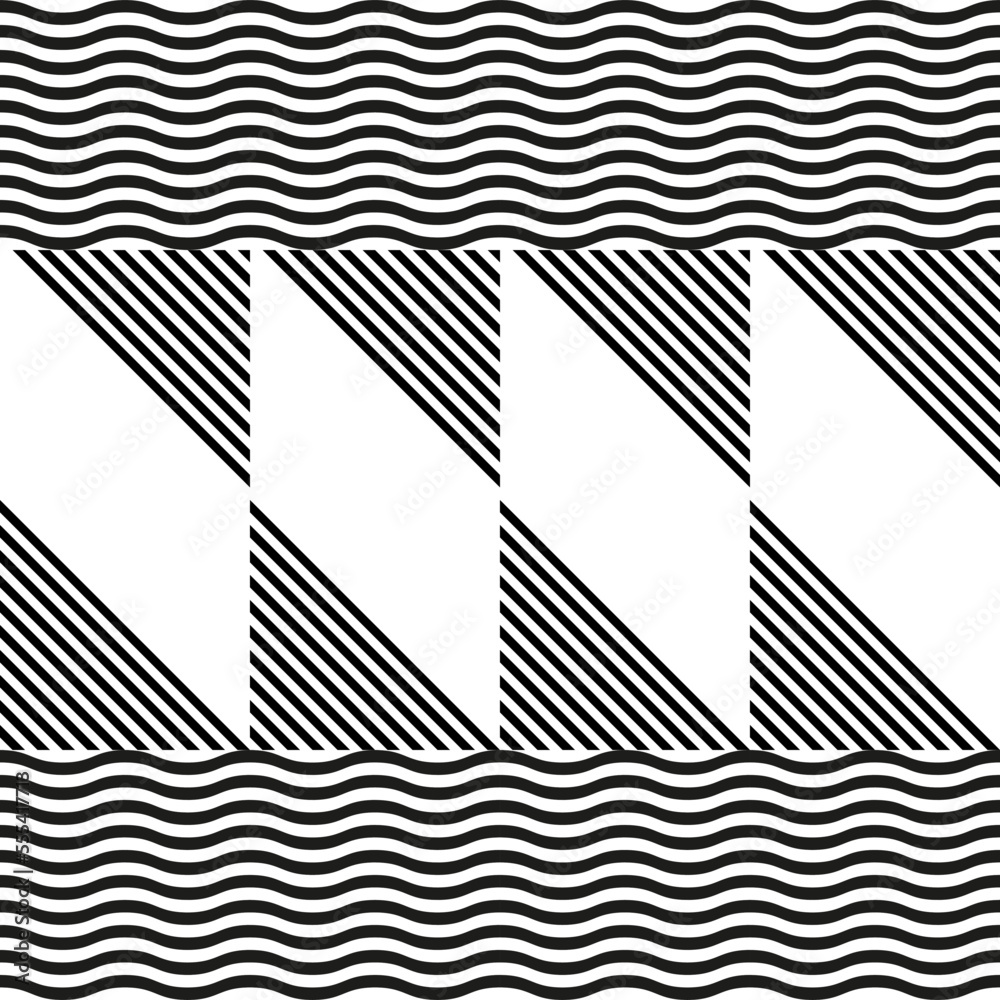 Poster Modern abstract geometric contemporary vector seamless diagonal pattern with simple elements and shapes. Graphic black and white minimalist background.