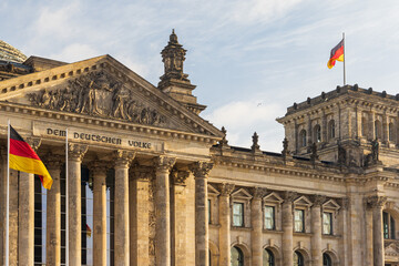 Front view of the Bundestag Reichstag Parliament Building in Berlin, Germany.