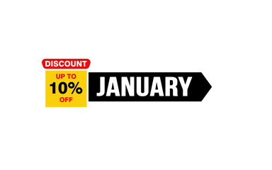 10 Percent JANUARY discount offer, clearance, promotion banner layout with sticker style.