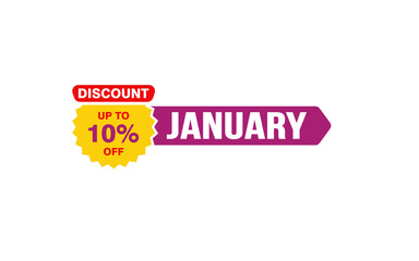 10 Percent JANUARY discount offer, clearance, promotion banner layout with sticker style.
