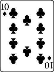 Clubs ten. A deck of poker cards.
