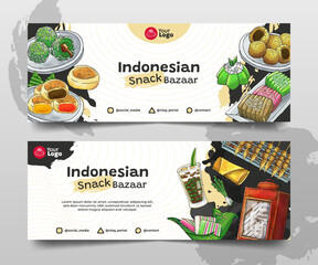 Doodle Hand Drawn Indonesian Snack Horizontal Banner Collection