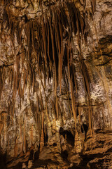 Drapes of stalactites defying gravity in the Postojna cave