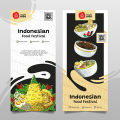 Doodle Hand Drawn Indonesian Food Festival Vertical Banner Collection