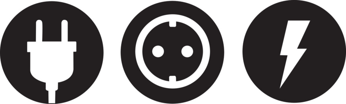Enchufe, toma y se&ntilde;ales el&eacute;ctricas. Icono vector