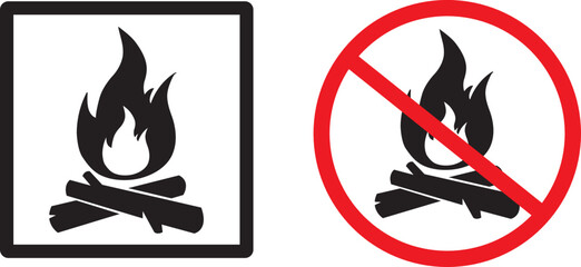 Señal de prohibición y permiso de fuego. Icono vector - obrazy, fototapety, plakaty