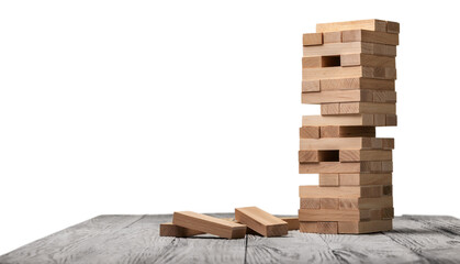a brown wood building block tower for game