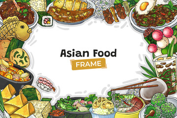 Colorful Doodle Hand Drawn Asian Food Frame