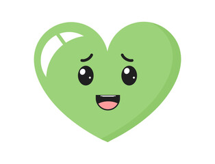 Green heart  kawaii character icon