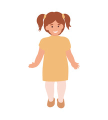 Cute child, little girl toddler in yellow dress, Female growing up and aging concept. Part of Human life cycles collection.