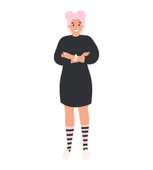 Young Adult Female with pink hair, growing up and aging concept. Part of Human life cycles collection. Cartoon flat vector illustration isolated on white background 