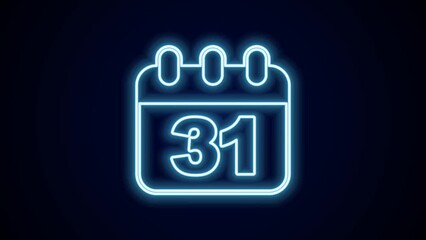 Glowing neon line Calendar with Halloween date 31 october icon isolated on black background. Happy Halloween party. 4K Video motion graphic animation