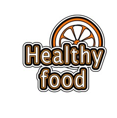 Naklejka premium Healthy Juice, label with slice of orange illustration, isolated on white background