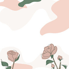 Flower vector Card  Minimalist contour drawing monoline. Continuous line artwork for banner, book design, web illustration. Roses flowers
