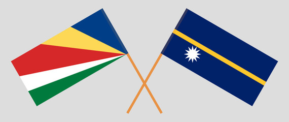 Crossed flags of Seychelles and Nauru. Official colors. Correct proportion