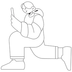 Selfie New Year Outline 2D Illustration