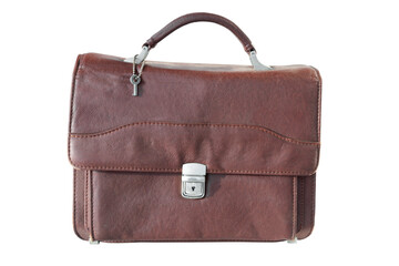 men's vintage leather bag for documents, on an isolated background - obrazy, fototapety, plakaty