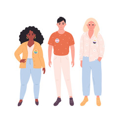 Young people with LGBTQ pins. Gender-neutral movement. LGBTQ community. Hand drawn vector illustration