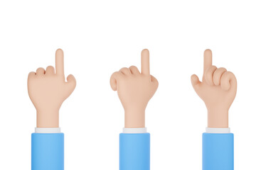 Obraz premium Set of cartoon character hand pointing at something or push touch screen on isolated background. Clipping path. Blue suit,3d render illustration