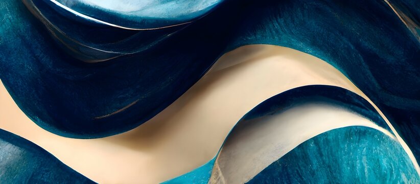 Abstract with blue waves background. Luxury wallpaper design for prints. Arts for home decoration, cover and packaging design.