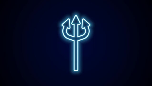 Glowing neon line Trident devil icon isolated on black background. Happy Halloween party. 4K Video motion graphic animation