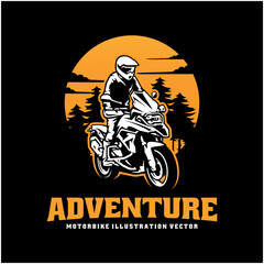 Biker riding adventure motorbike illustration logo vector