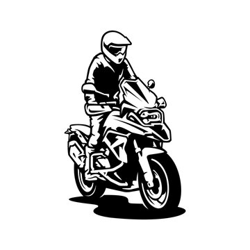 Silhouette of biker riding adventure motorbike illustration logo vector