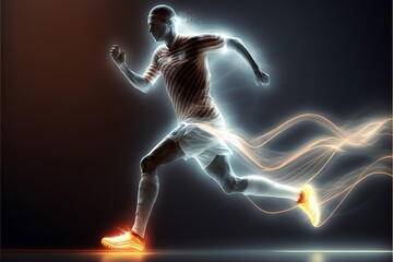 Soccer player with light trails. Generative ai