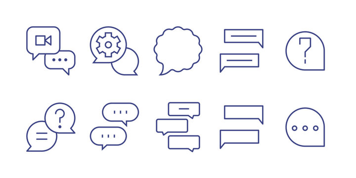 Chat line icon set. Editable stroke. Vector illustration. Containing live, chat, speech bubble, chats, help, question, communication, comment.