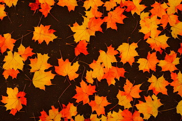 Fototapeta premium Illustration of autumn maple leaves outdoors, generative ai