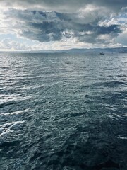 cloudy seascape, sea view, deep blue sea background