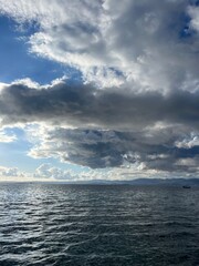 cloudy seascape, sea view, deep blue sea background