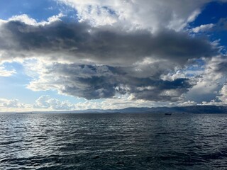 cloudy seascape, sea view, deep blue sea background