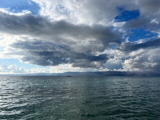 cloudy seascape, sea view, deep blue sea background