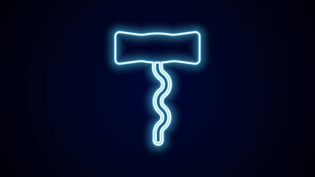 Glowing neon line Wine corkscrew icon isolated on black background. 4K Video motion graphic animation
