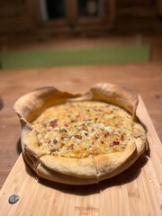 pizza on a wooden board