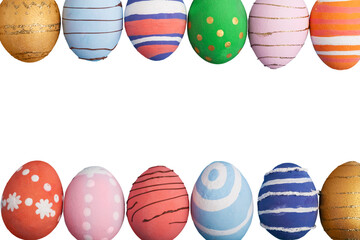 The row of colorful easter eggs on the desk