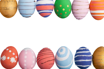 The row of colorful easter eggs on the desk