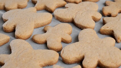 Christmas cookies. Gingerbread cookies in a plate top view. Festive gingerbread for Christmas