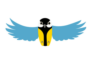 Coal tit bird, flying with open wings vector illustration