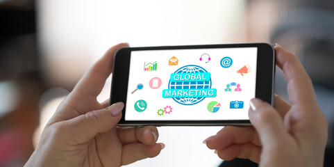 Fototapeta na wymiar Global marketing concept on a smartphone