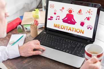 Meditation concept on a laptop screen