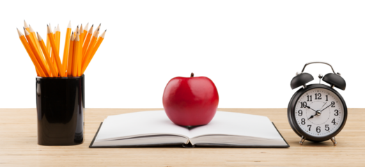 Open books with colored pencil on the desk