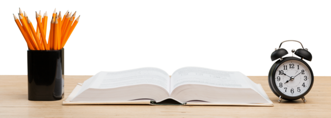 Stack books with colorful pencil on the desk