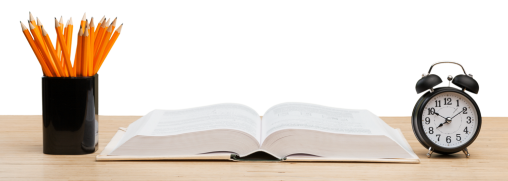 Stack books with colorful pencil on the desk