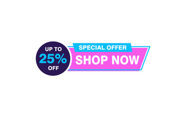 25 Percent discount offer, clearance, promotion banner layout with sticker style. 
