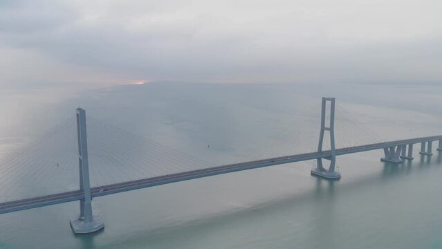 Aerial view of the Suramadu Bridge in the morning.