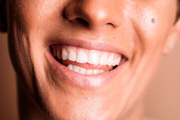 close up of a person smiling. Happy day. Ok. Yes. 